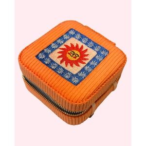 NEW Escape to Paradise Travel Jewelry Box Orange Corduroy Sun Embroidery